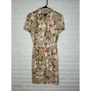 Shani Floral Belted‎ Sheath Dress Tan Khaki Size 12